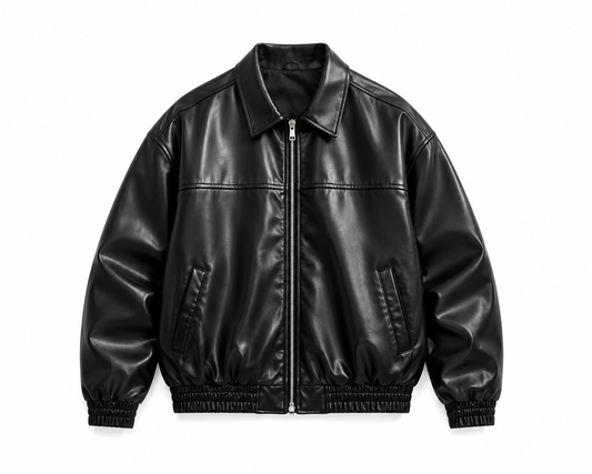 BLACK OVERSIZED LEATHER UNISEX JACKET