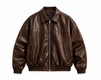 BROWN OVERSIZED LEATHER UNISEX JACKET
