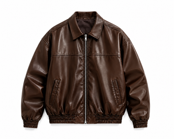 BROWN OVERSIZED LEATHER UNISEX JACKET