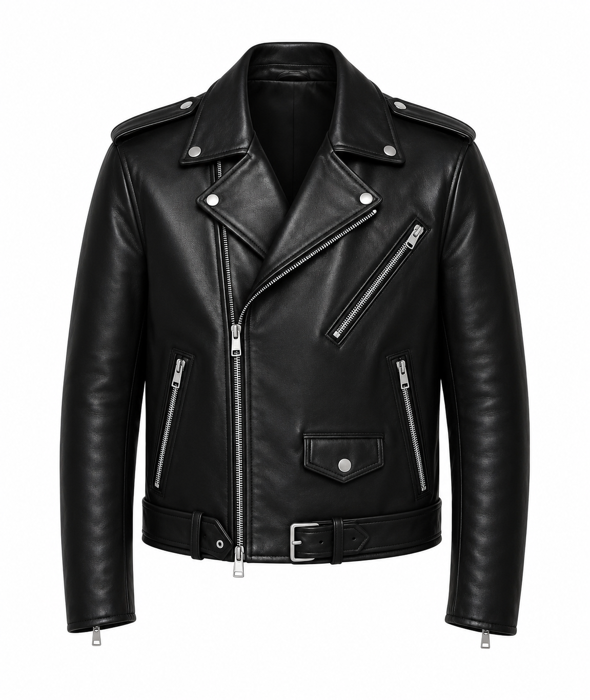 BLACK BIKER  LEATHER JACKET