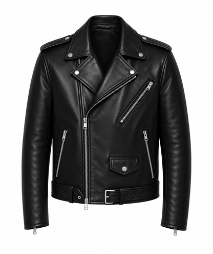 BLACK BIKER  LEATHER JACKET