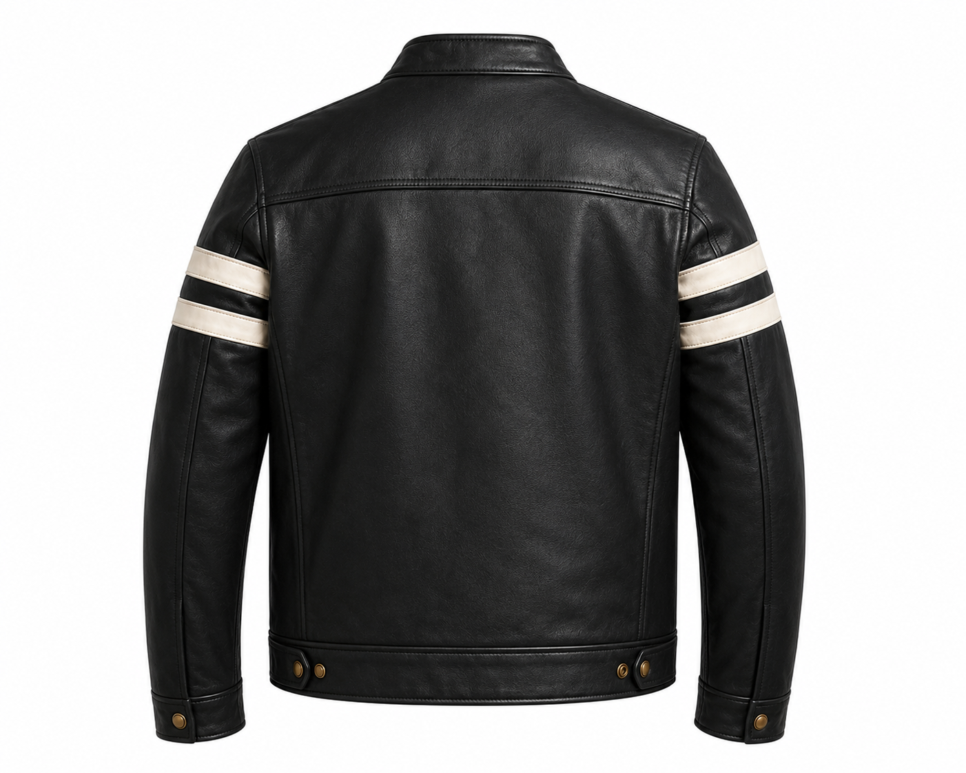 BLACK WITH WHITE STRIPE LEATHER CAFE RACER JACKET