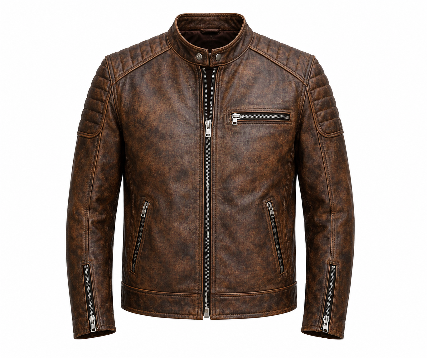 BROWN LEATHER CAFE RACER JACKET