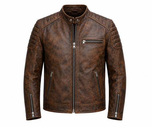 BROWN LEATHER CAFE RACER JACKET