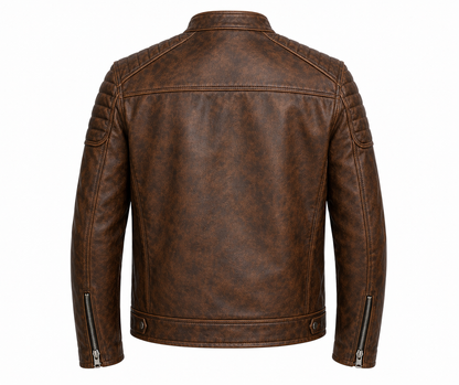 BROWN LEATHER CAFE RACER JACKET