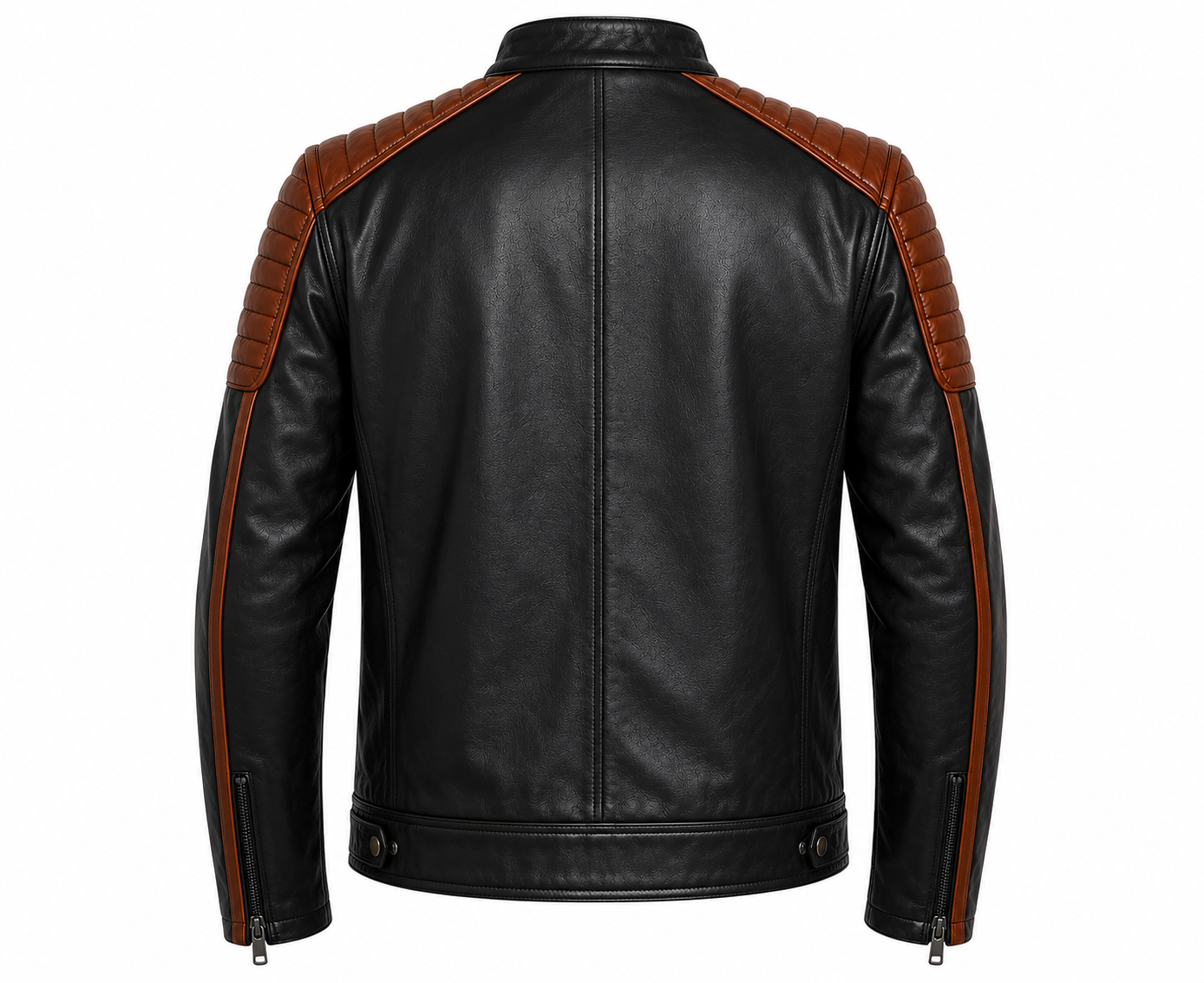 BLACK WITH BROWN STRIPE LEATHER CAFE RACER JACKET