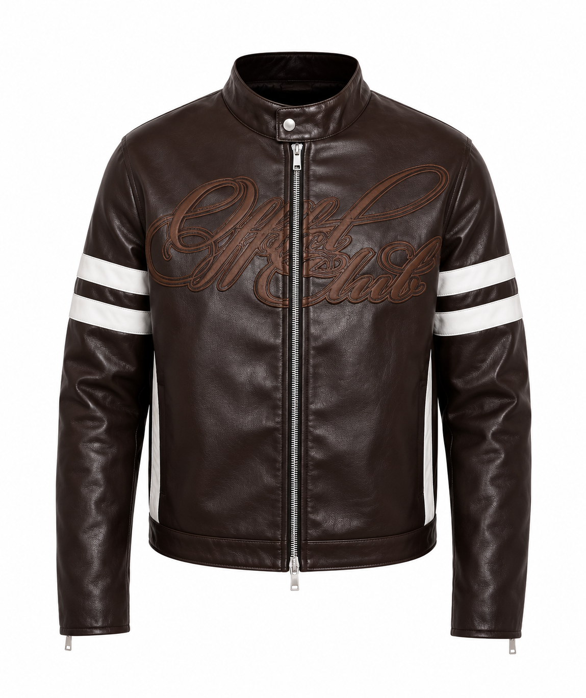 BROWN WITH WHITE STRIPE LEATHER CAFE RACER JACKET