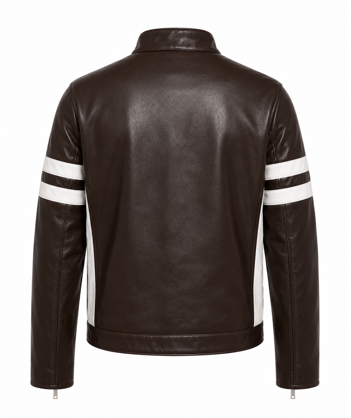 BROWN WITH WHITE STRIPE LEATHER CAFE RACER JACKET